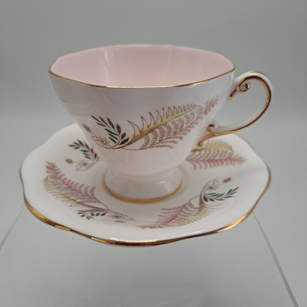 Allegro Vintage Pink Bone China Teacup & Saucer Set Gold Trim England